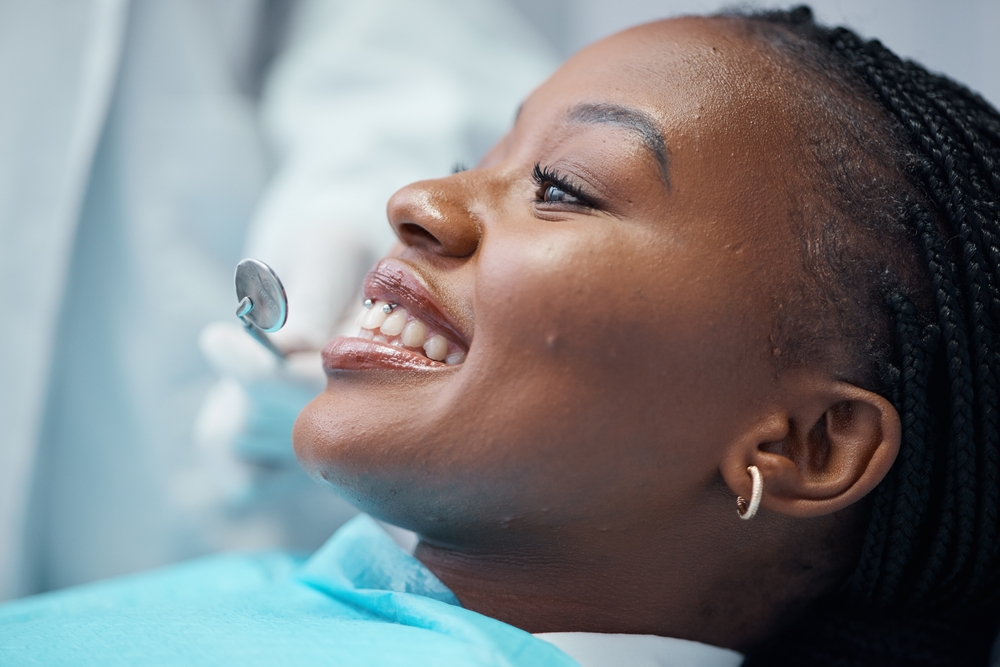 woman in dental chair smiling